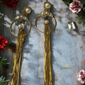 golden long tassel  statement earrings