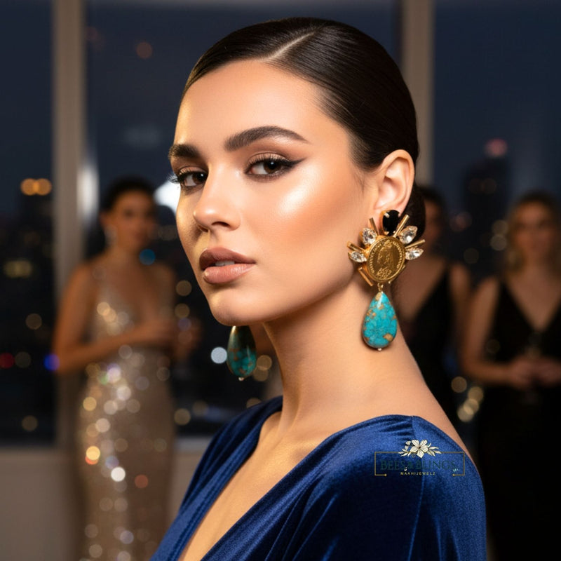 Turquoise Gold Plated Stone Earrings