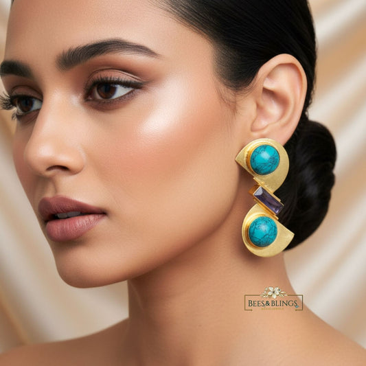 Turquoise Gold-Plated Statement Earrings