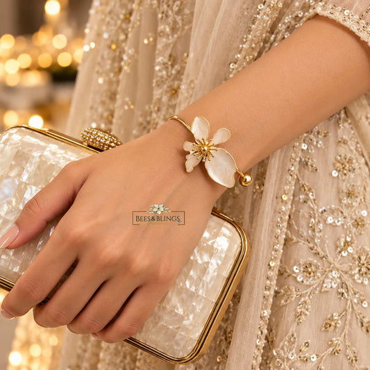 Golden Mother-Pearl Open Cuff Bracelet