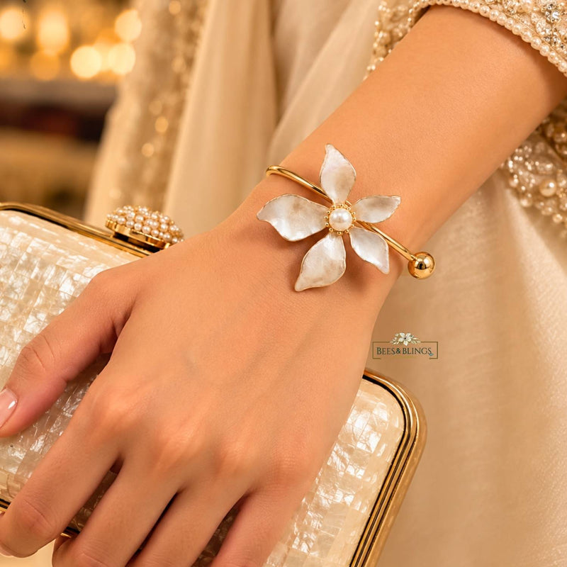 Golden Mother-Pearl Open Cuff Bracelet