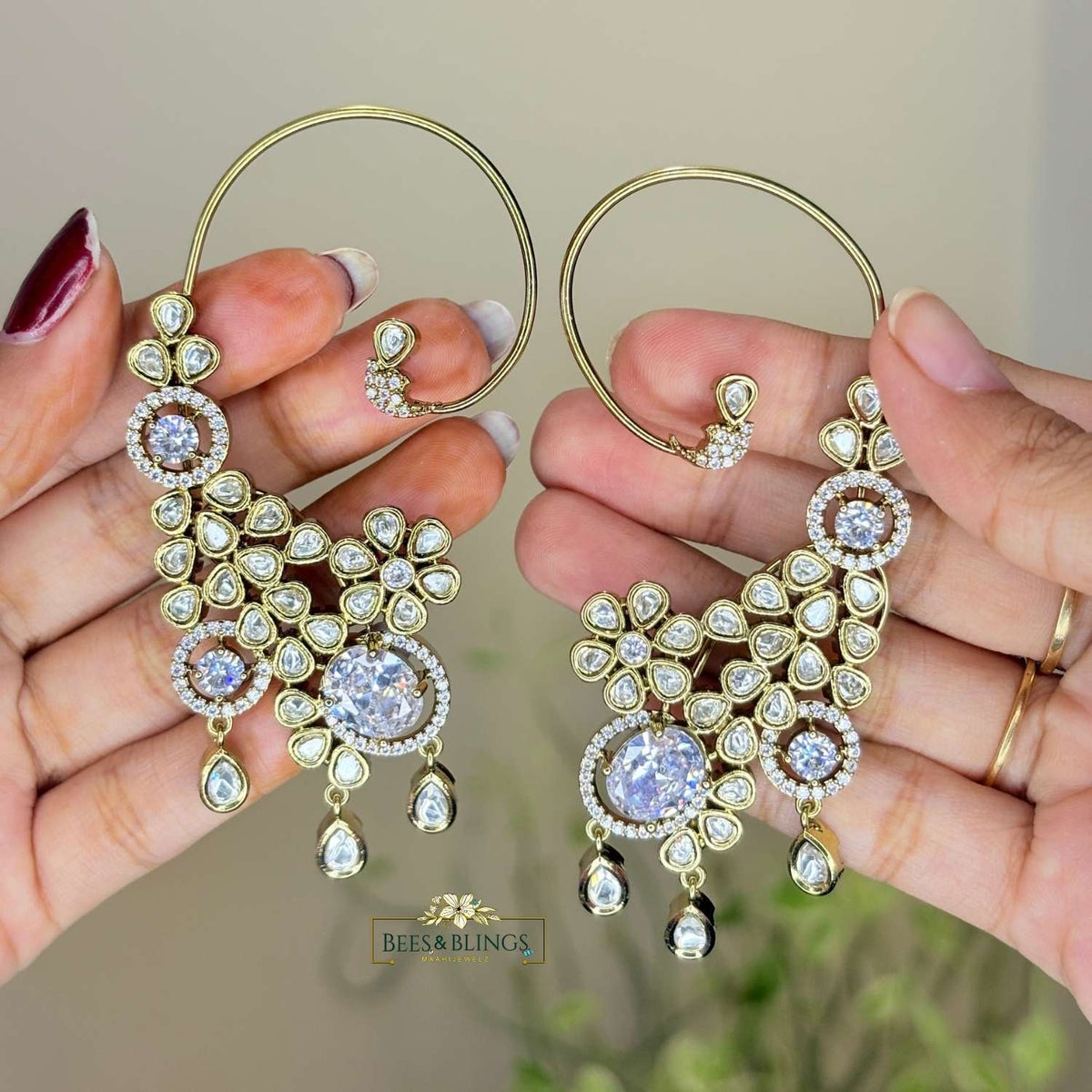 White Kundan Ethnic Earcuffs