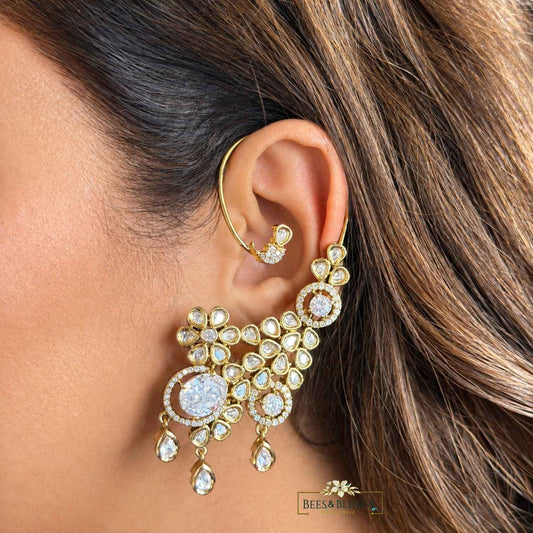 White Kundan Ethnic Earcuffs