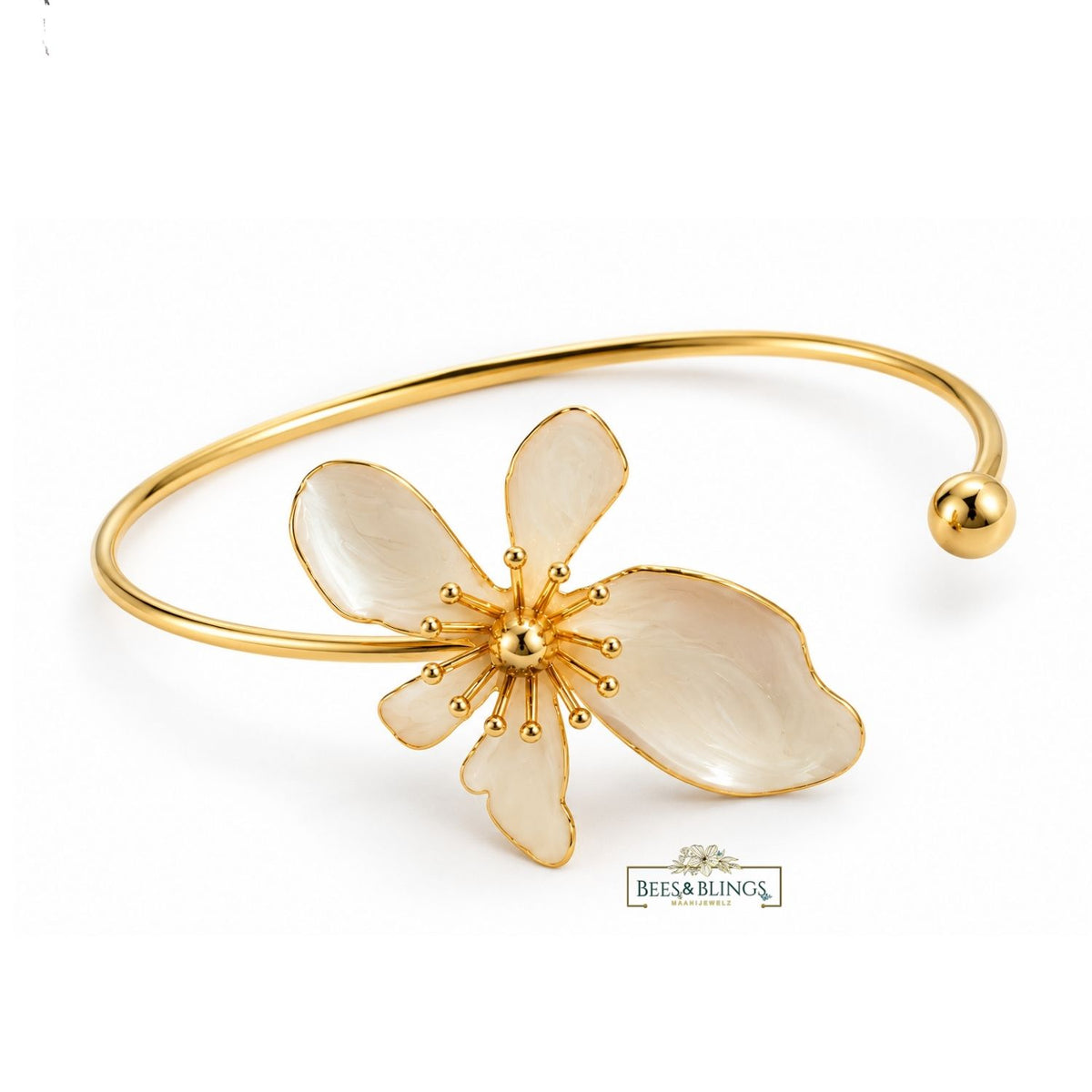 Golden Mother-Pearl Open Cuff Bracelet