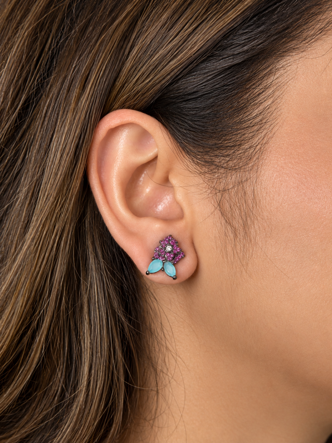 Wine Gunmetal Statement Floral EarCuff