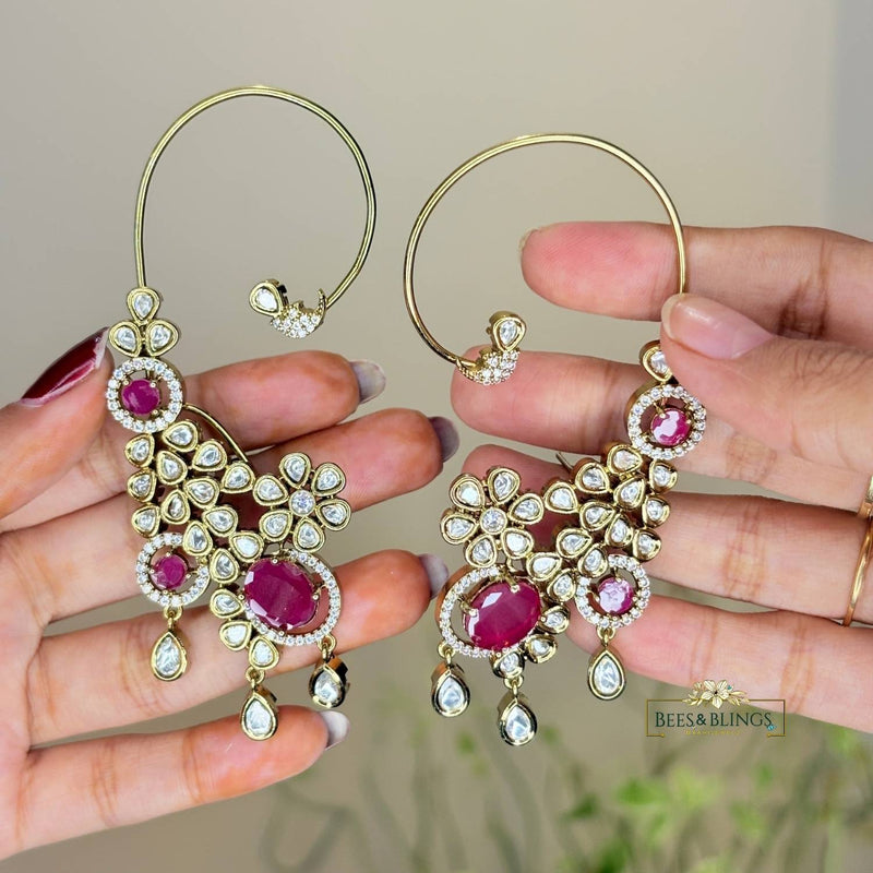 Wine Kundan Ethnic Earcuffs