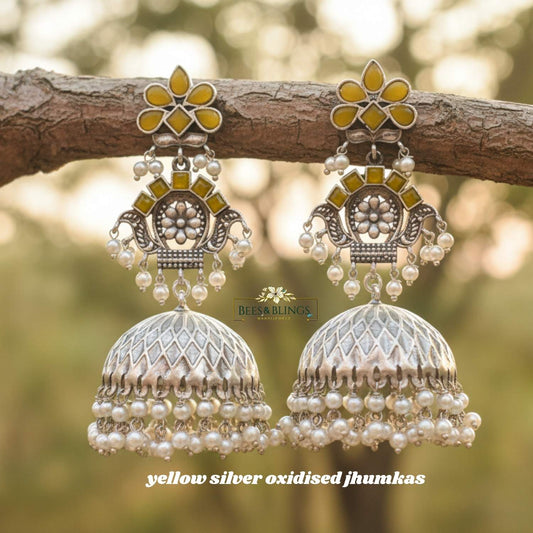 Oxidised Yellow Jhumkas
