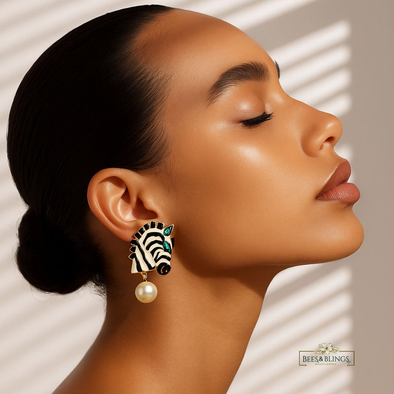 Zebra Pearl statement Earrings